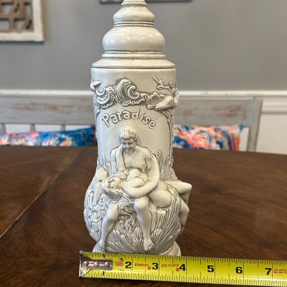 vintage ceramic beer stein depicting Adam and Eve in the "Paradise" garden - Picture 7 of 7